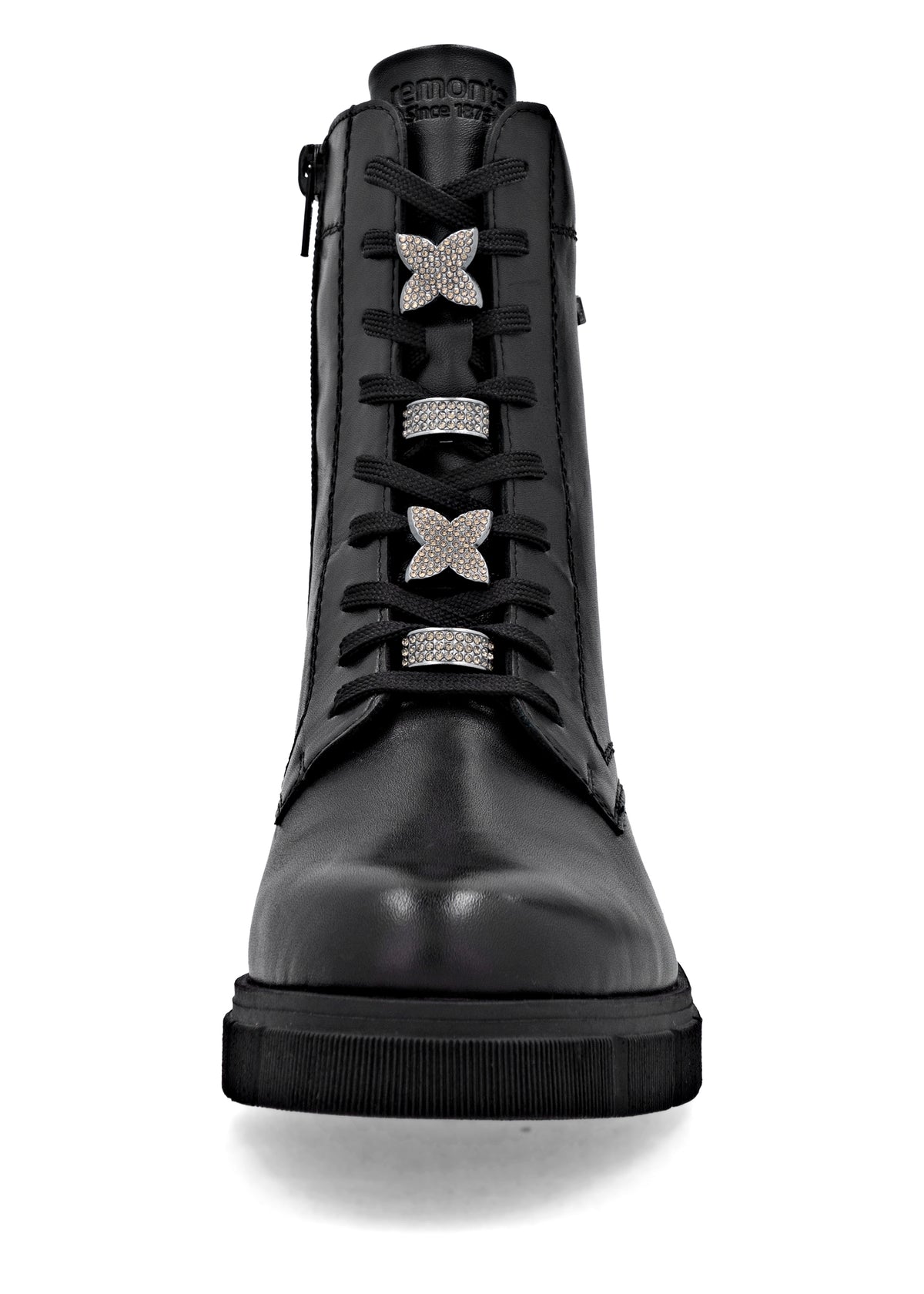 Maiharit - musta nahka, timanttikoristeet nauhoissa, Remonte-TEX