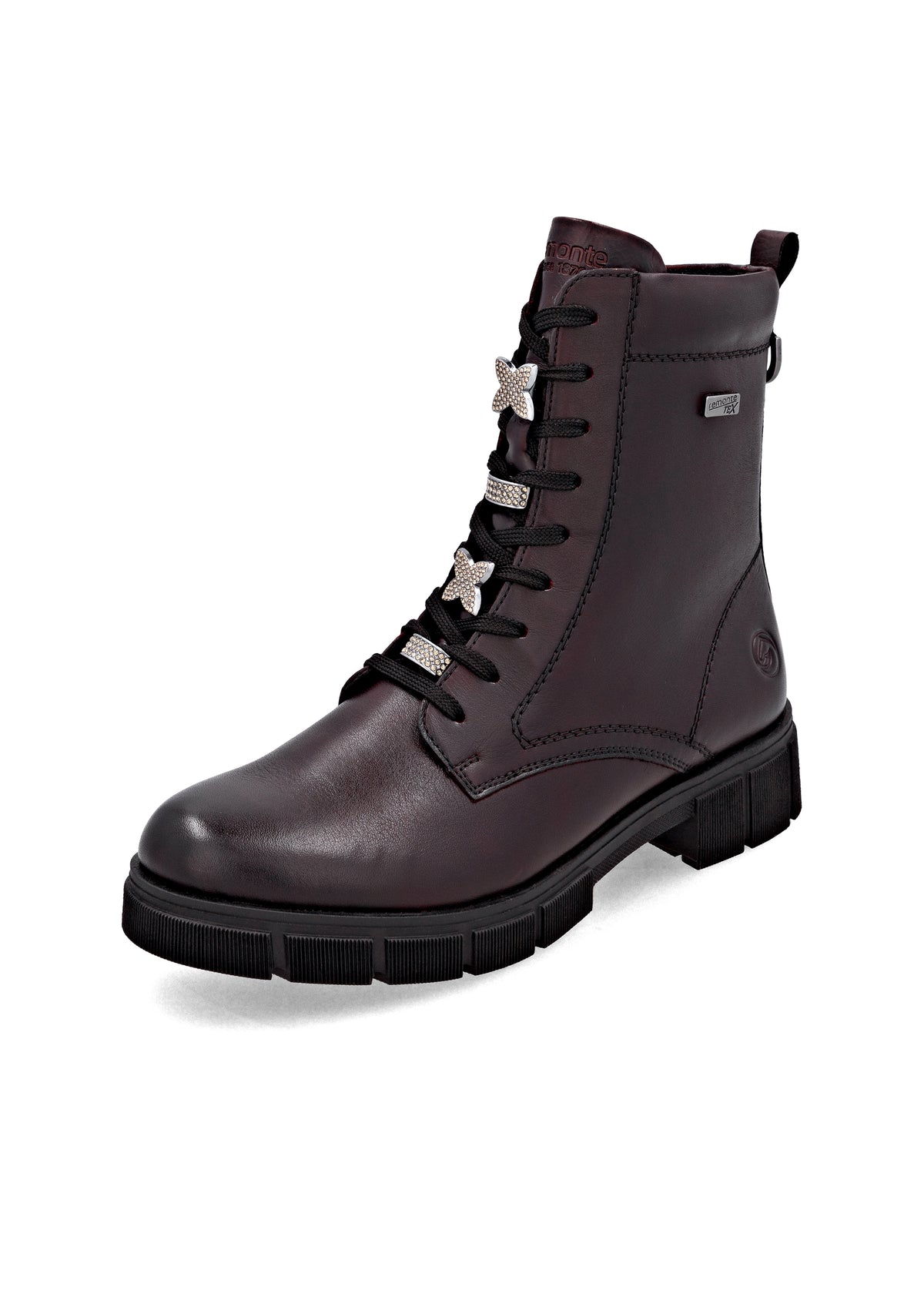 Maiharit - tummanpunainen nahka, timanttikoristeet nauhoissa, Remonte-TEX