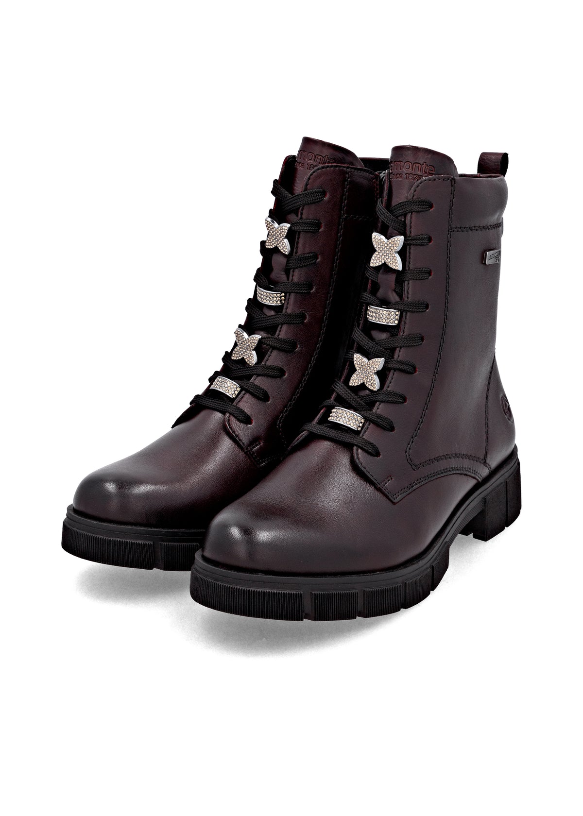 Maiharit - tummanpunainen nahka, timanttikoristeet nauhoissa, Remonte-TEX