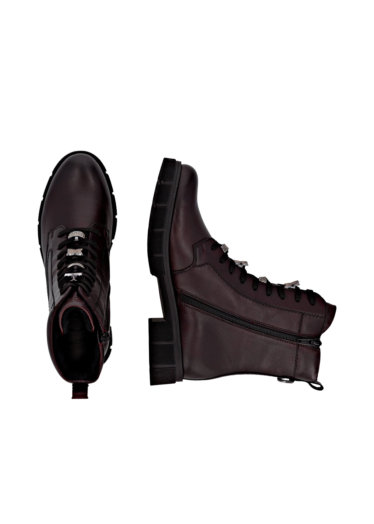 Maiharit - tummanpunainen nahka, timanttikoristeet nauhoissa, Remonte-TEX