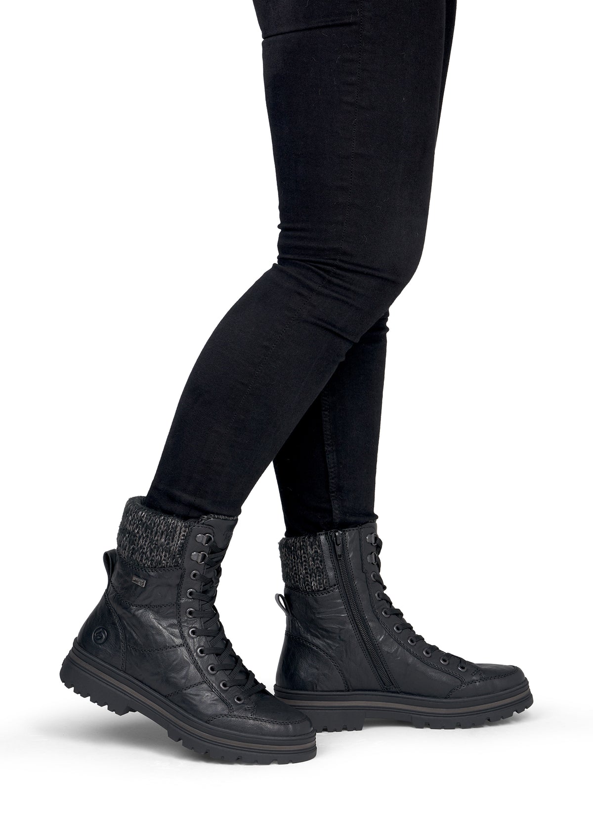 Winter shoes with a grip sole - black leather, Remonte-TEX