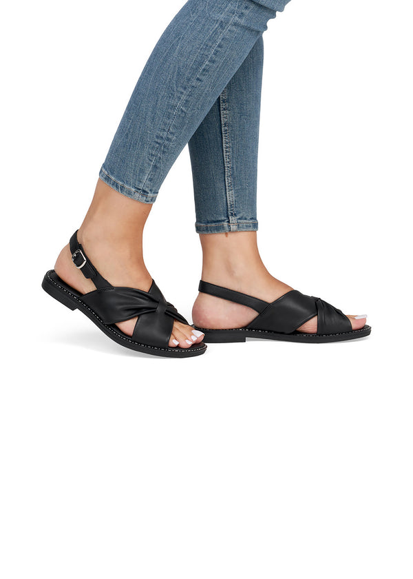 Matalat sandaalit leveillä remmeillä - musta nahka