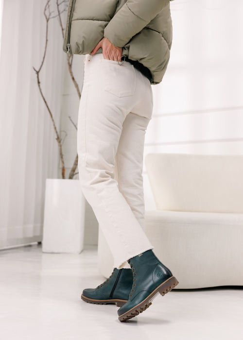 Lace-up ankle boots - olive green leather, Remonte-TEX