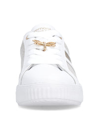 Tennarit perhoskoristeella - valkoinen nahka, kultaiset yksityiskohdat, valkoinen pohja