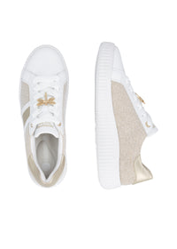 Tennarit perhoskoristeella - valkoinen nahka, kultaiset yksityiskohdat, valkoinen pohja