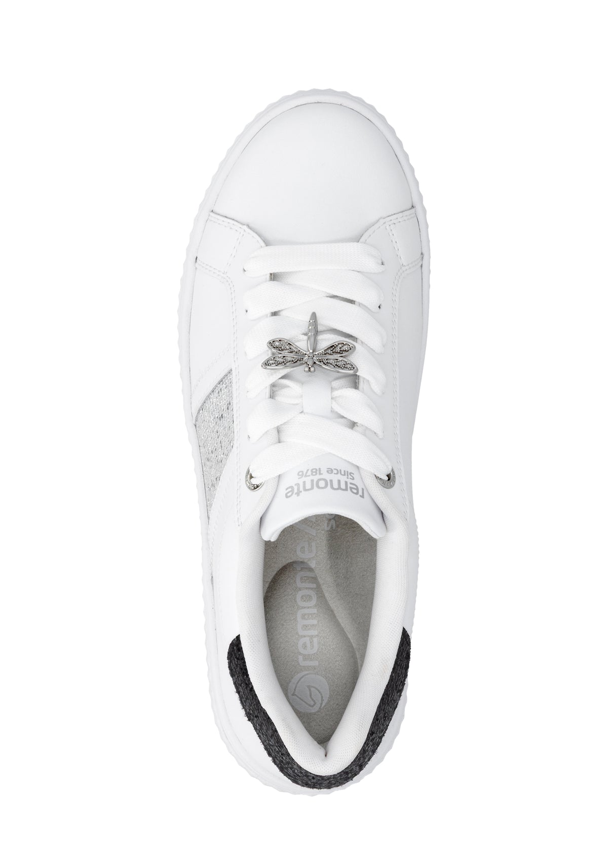 Sneakers with butterfly decoration - white leather, silver and black details