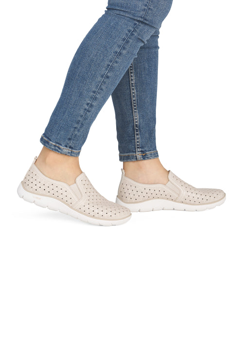 Nauhattomat kävelykengät - beige nahka, reikäkuviointi