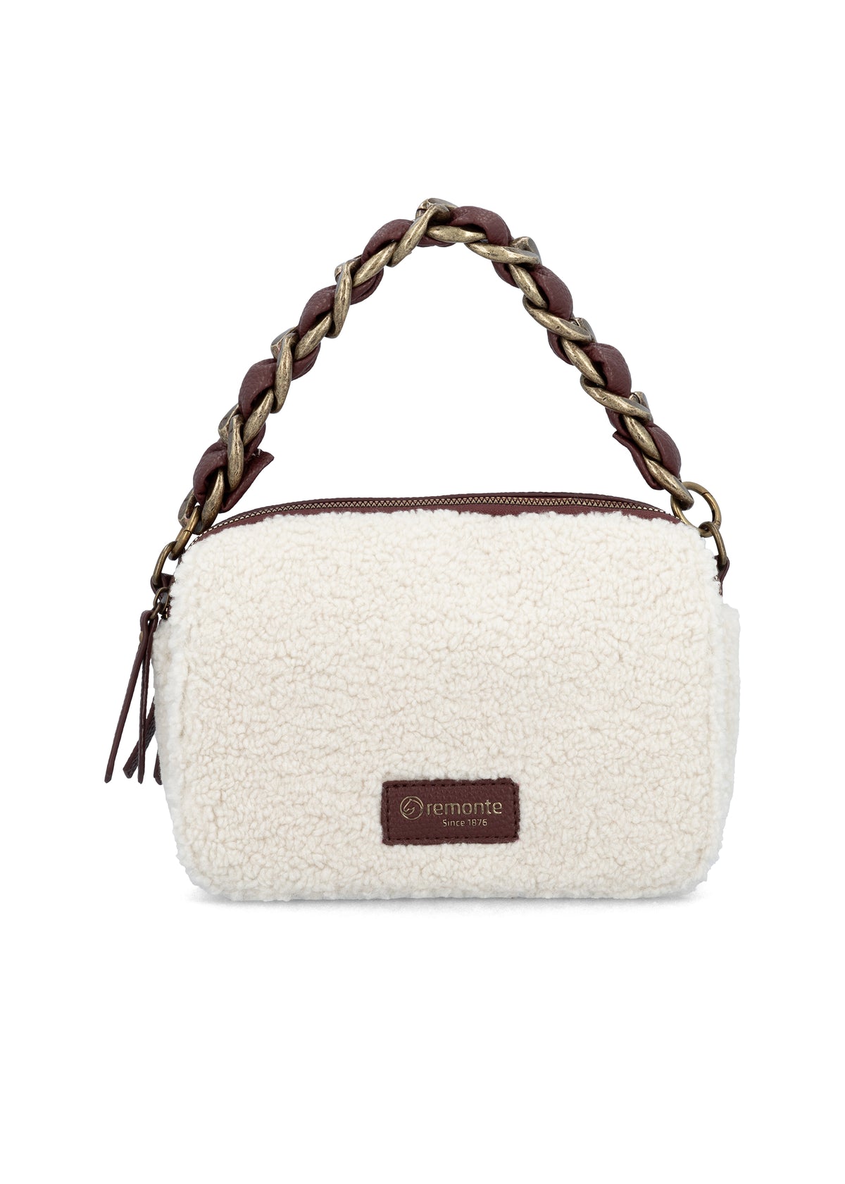 Naisten pieni olkalaukku - valkoinen teddykarva