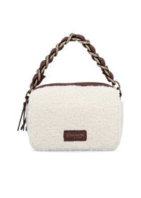 Naisten pieni olkalaukku - valkoinen teddykarva
