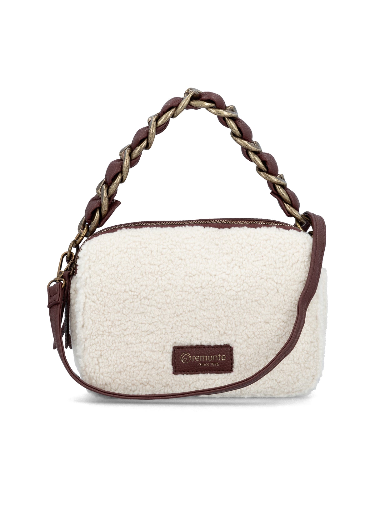 Naisten pieni olkalaukku - valkoinen teddykarva
