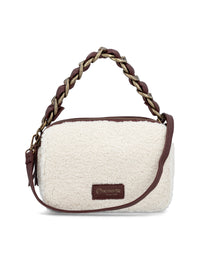 Naisten pieni olkalaukku - valkoinen teddykarva