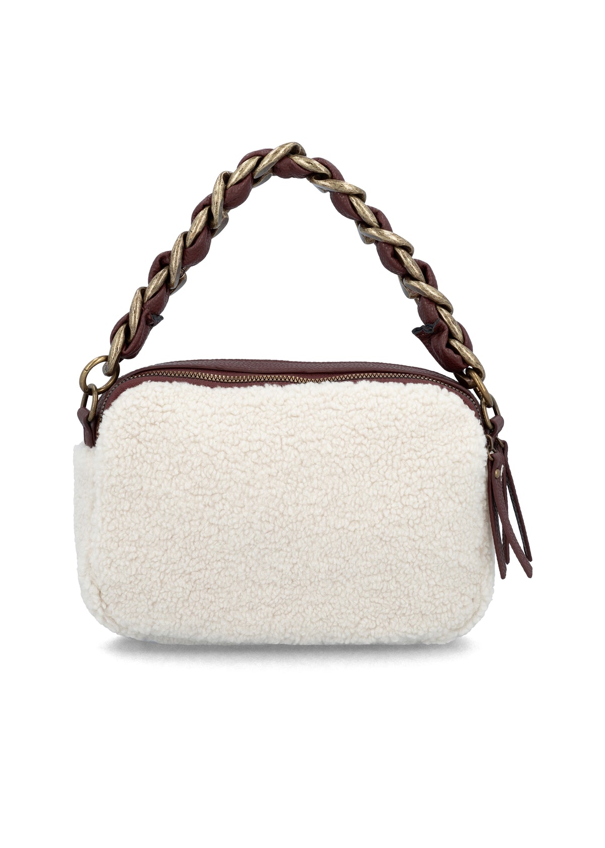 Naisten pieni olkalaukku - valkoinen teddykarva