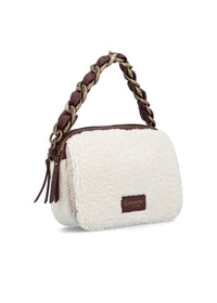 Naisten pieni olkalaukku - valkoinen teddykarva