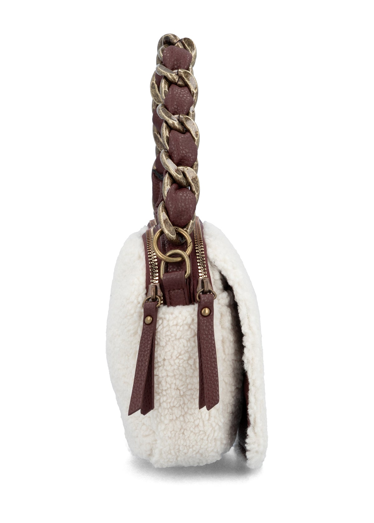 Naisten pieni olkalaukku - valkoinen teddykarva