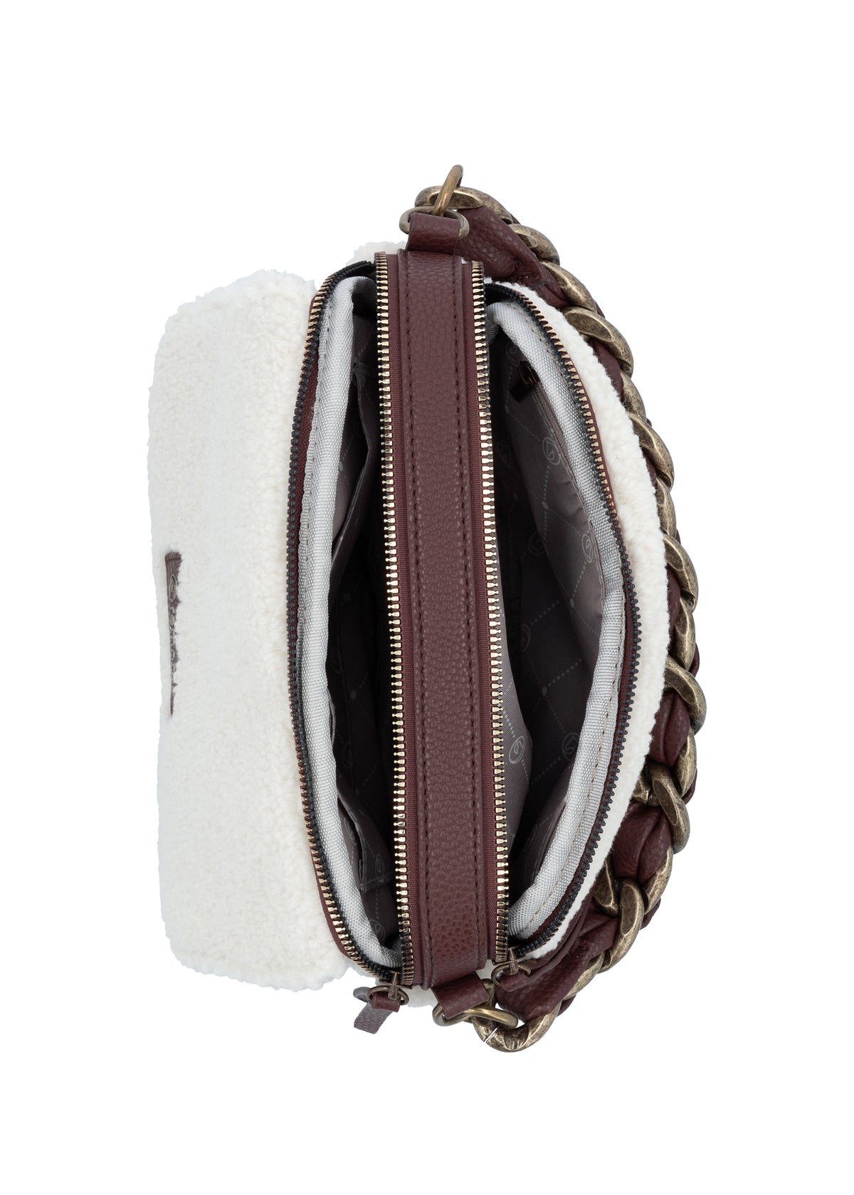 Naisten pieni olkalaukku - valkoinen teddykarva