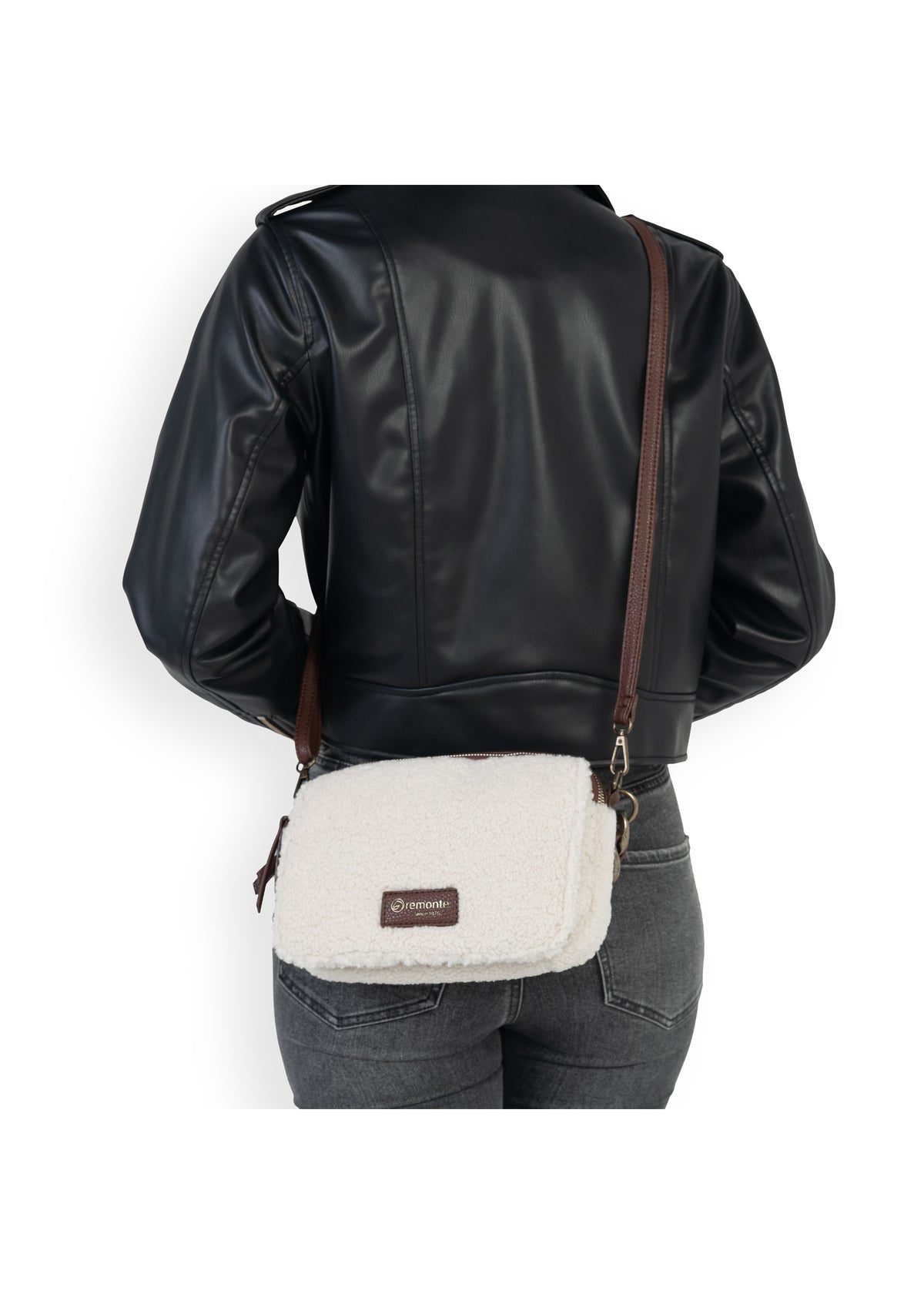 Naisten pieni olkalaukku - valkoinen teddykarva