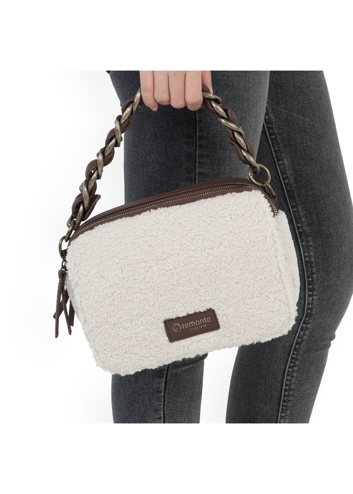 Naisten pieni olkalaukku - valkoinen teddykarva