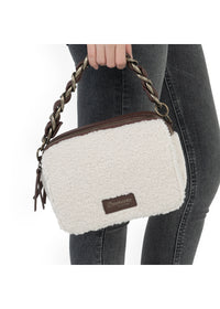 Naisten pieni olkalaukku - valkoinen teddykarva