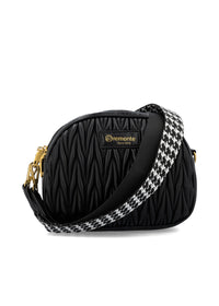 Naisten pieni olkalaukku - musta, musta-valkokuvioinen olkahihna