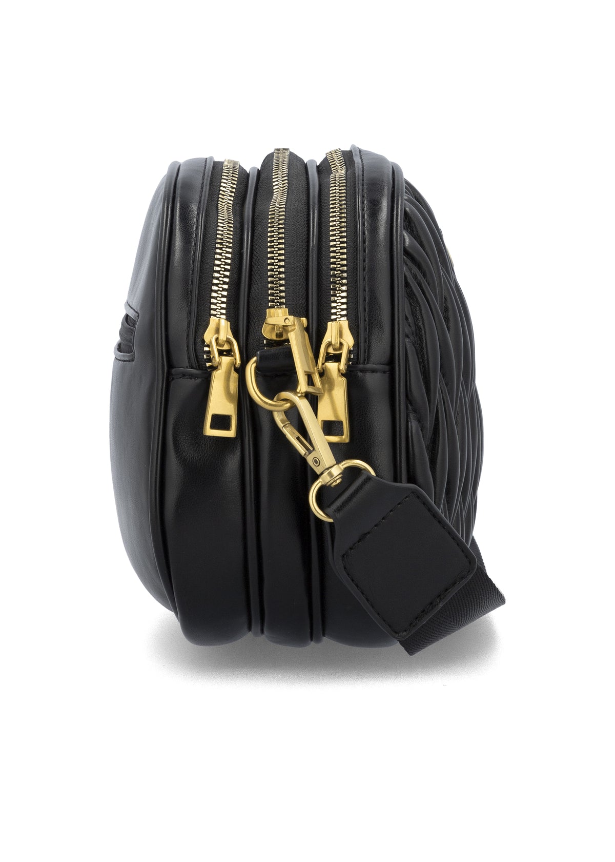 Naisten pieni olkalaukku - musta, musta-valkokuvioinen olkahihna