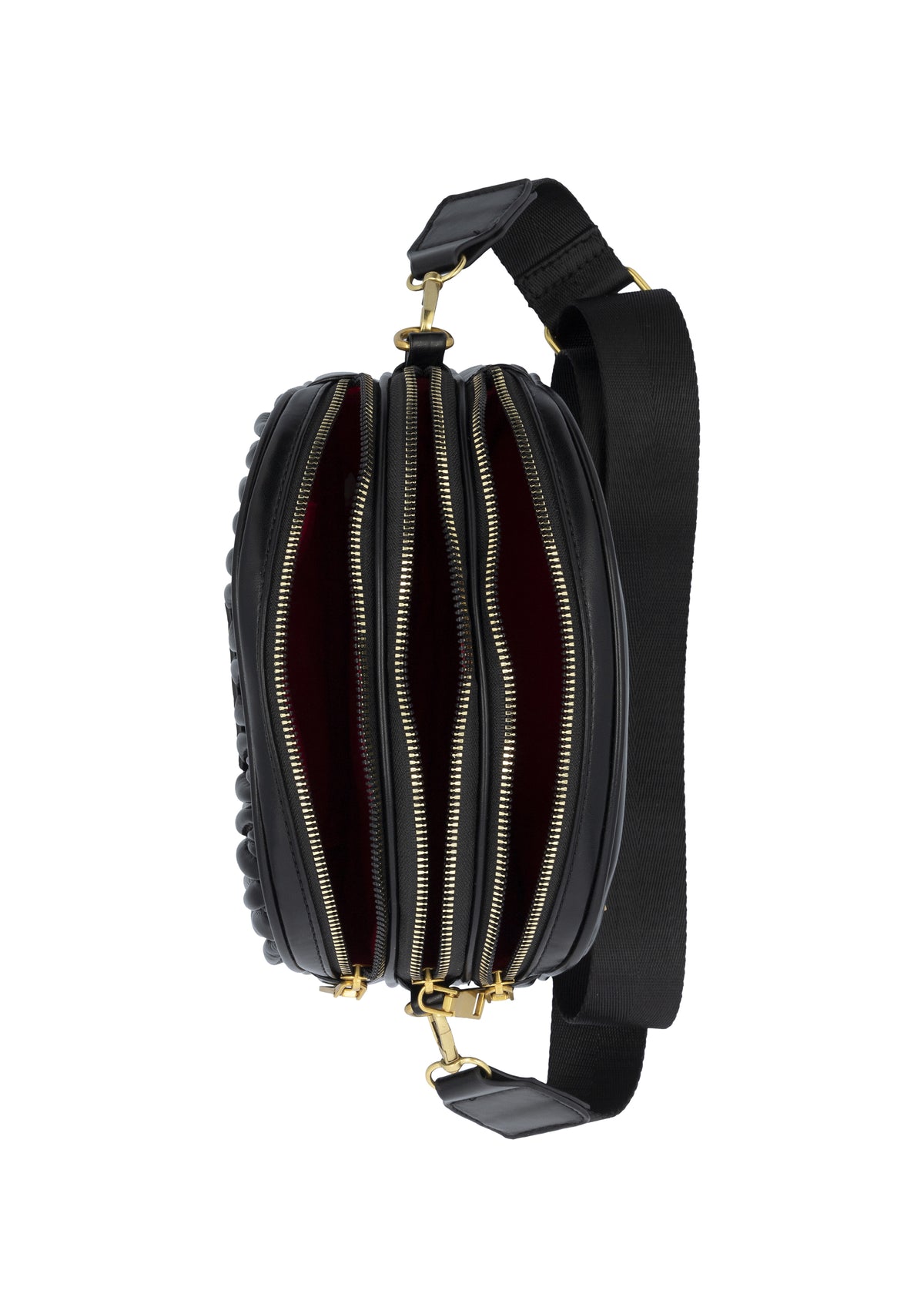 Naisten pieni olkalaukku - musta, musta-valkokuvioinen olkahihna