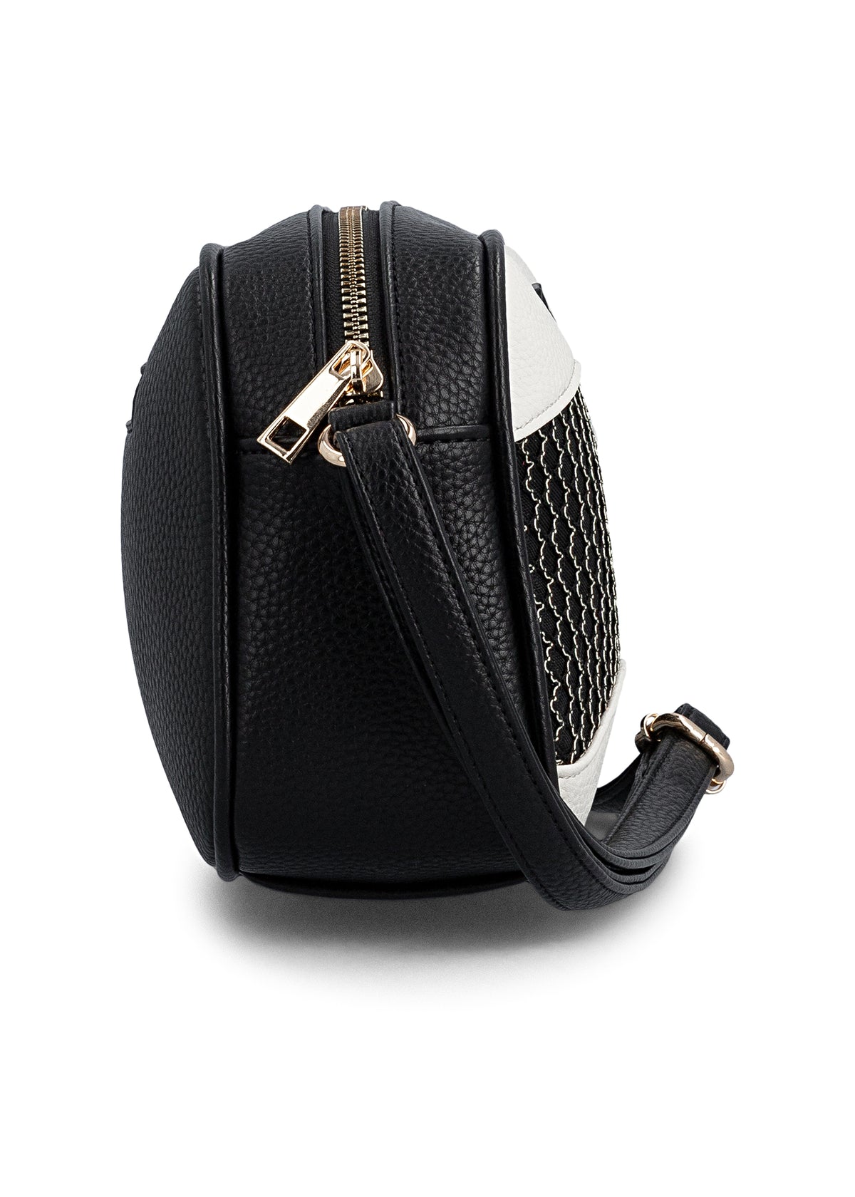 Naisten olkalaukku - valko-musta, säädettävä olkahihna