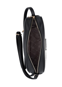 Naisten olkalaukku - valko-musta, säädettävä olkahihna