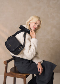 Women's shoulder bag - black, fringe detail