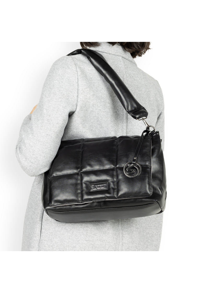 Naisten olkalaukku - musta tikkitoppa