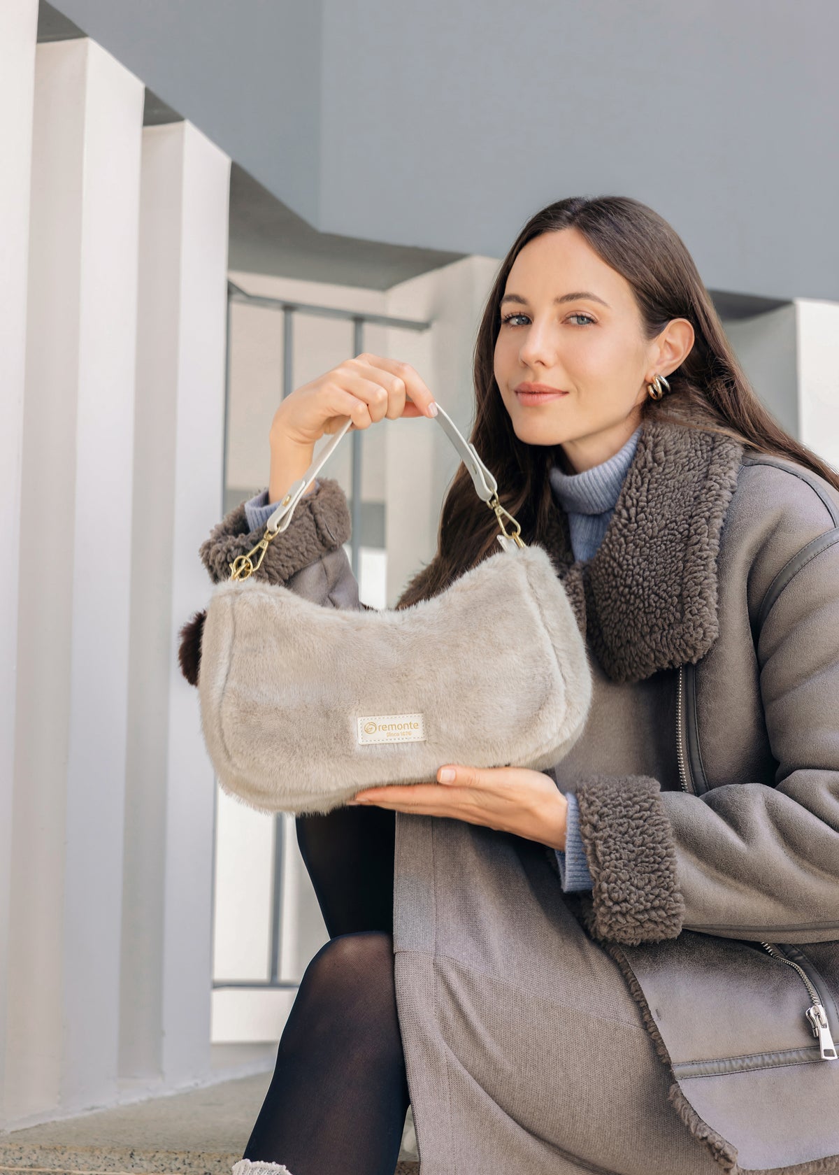 Women's small bag - light faux fur
