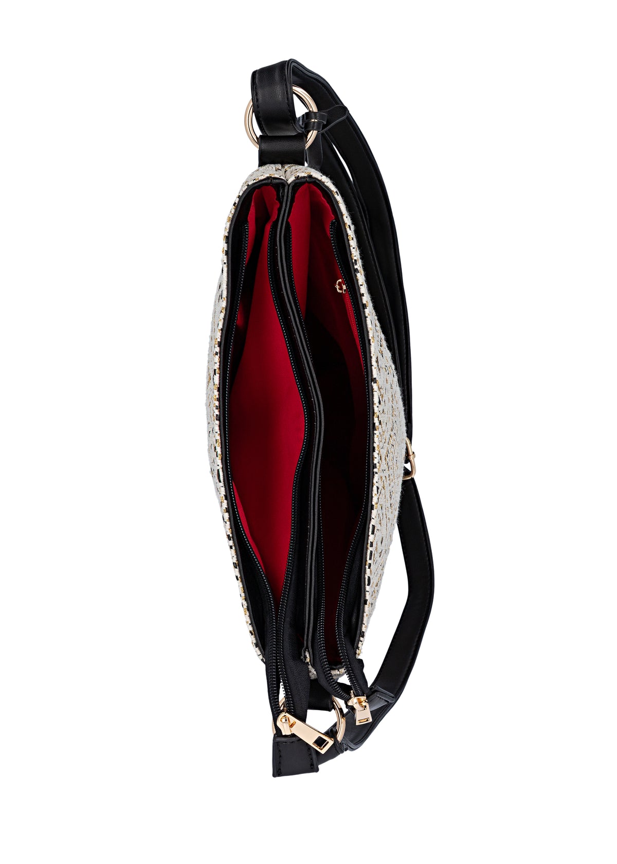 Naisten olkalaukku - vaalea kuvioitu tekstiili