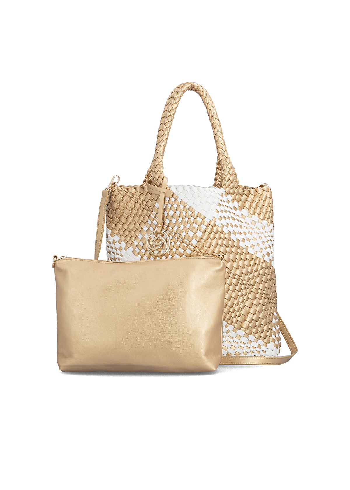 Naisten käsilaukku - kulta-valkoinen punos