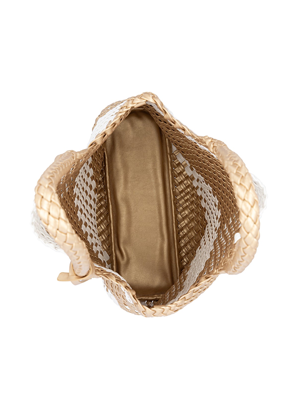 Naisten käsilaukku - kulta-valkoinen punos