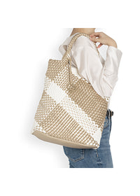 Naisten käsilaukku - kulta-valkoinen punos