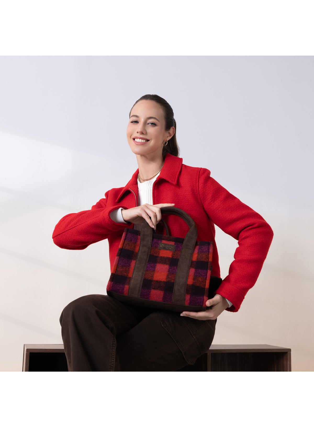 Women's handbag - red and black checks