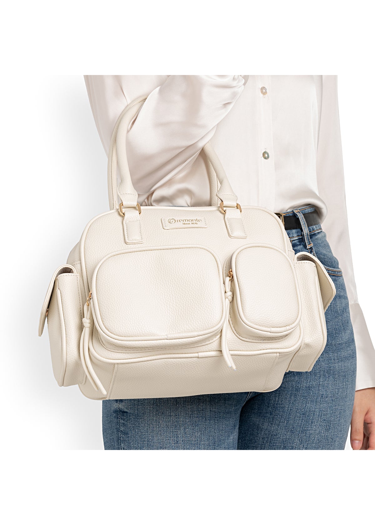 Naisten käsilaukku - kermanvaalea, useita taskuja