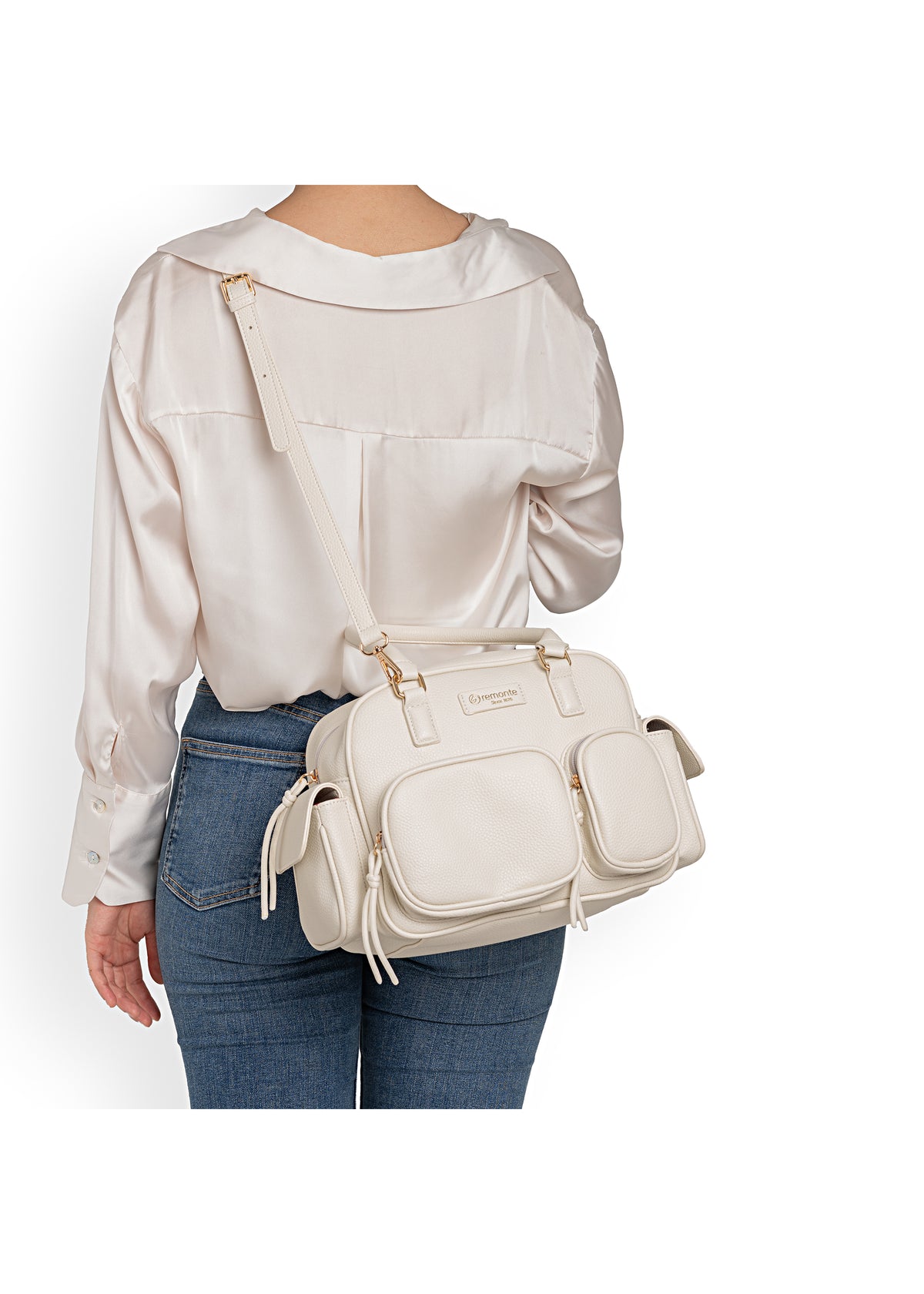 Naisten käsilaukku - kermanvaalea, useita taskuja