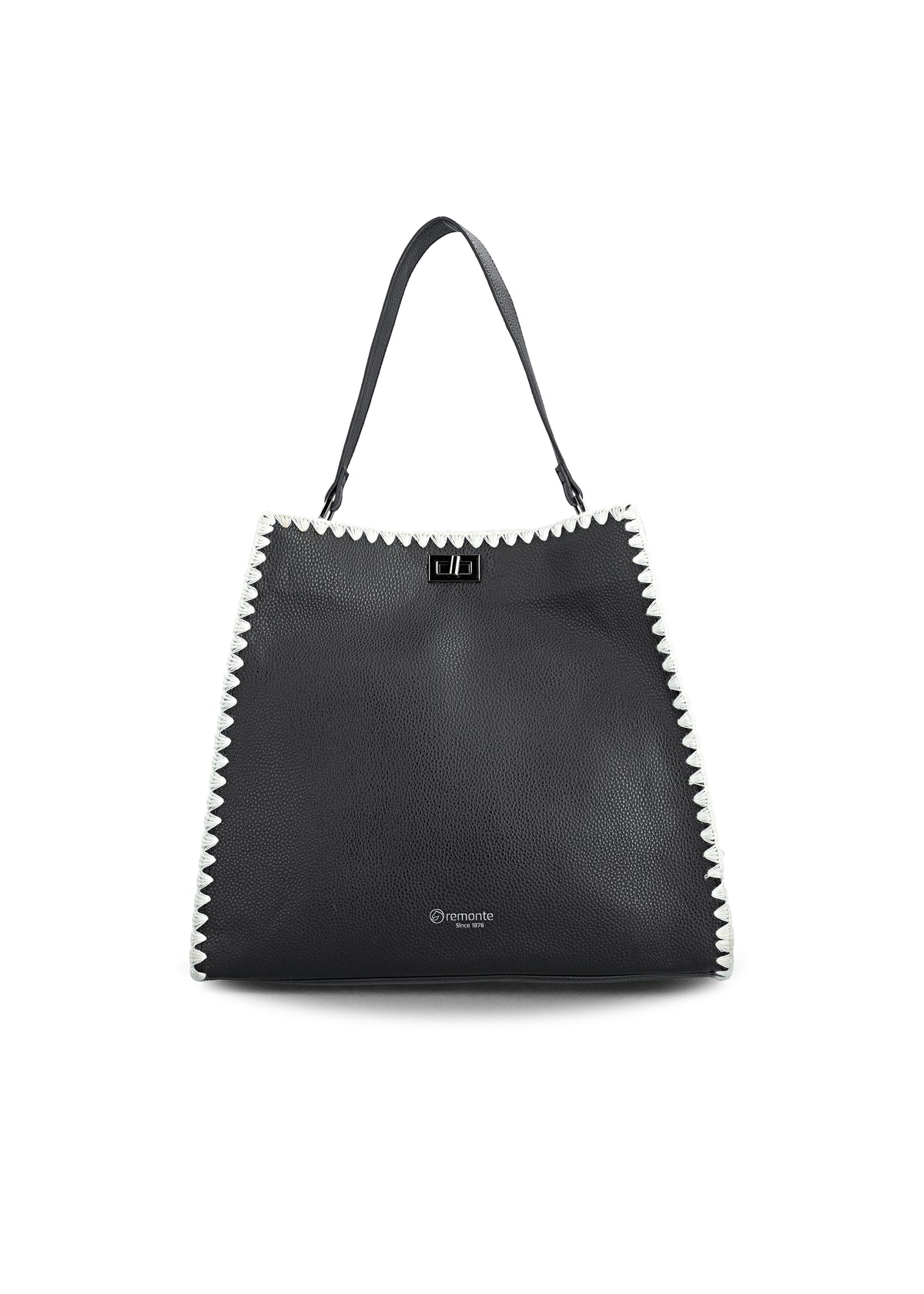 Naisten käsilaukku - musta, valkoiset virkatut reunukset