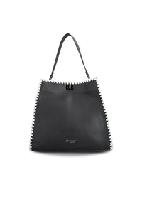 Naisten käsilaukku - musta, valkoiset virkatut reunukset