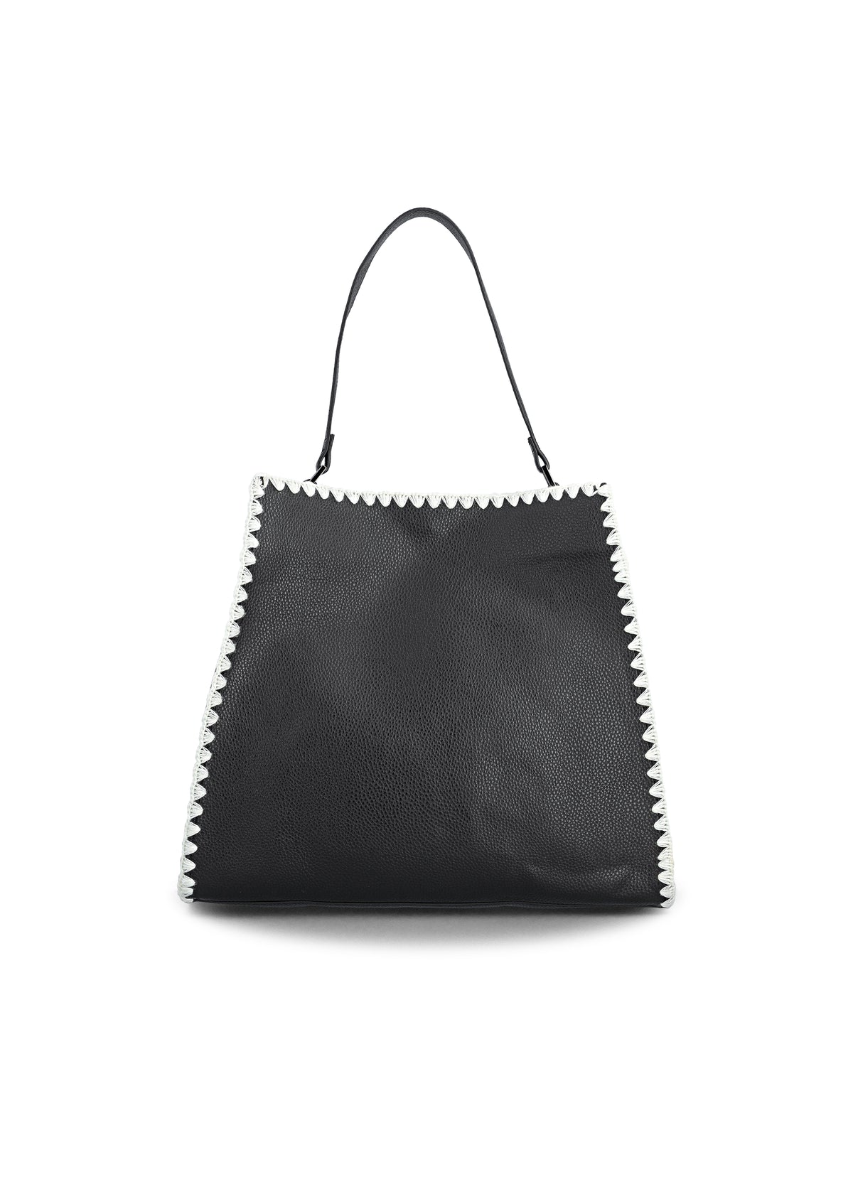 Naisten käsilaukku - musta, valkoiset virkatut reunukset