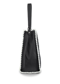 Naisten käsilaukku - musta, valkoiset virkatut reunukset