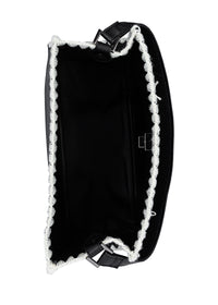 Naisten käsilaukku - musta, valkoiset virkatut reunukset