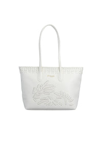 Naisten käsilaukku - valkoinen, reikäkuviointi koristeena