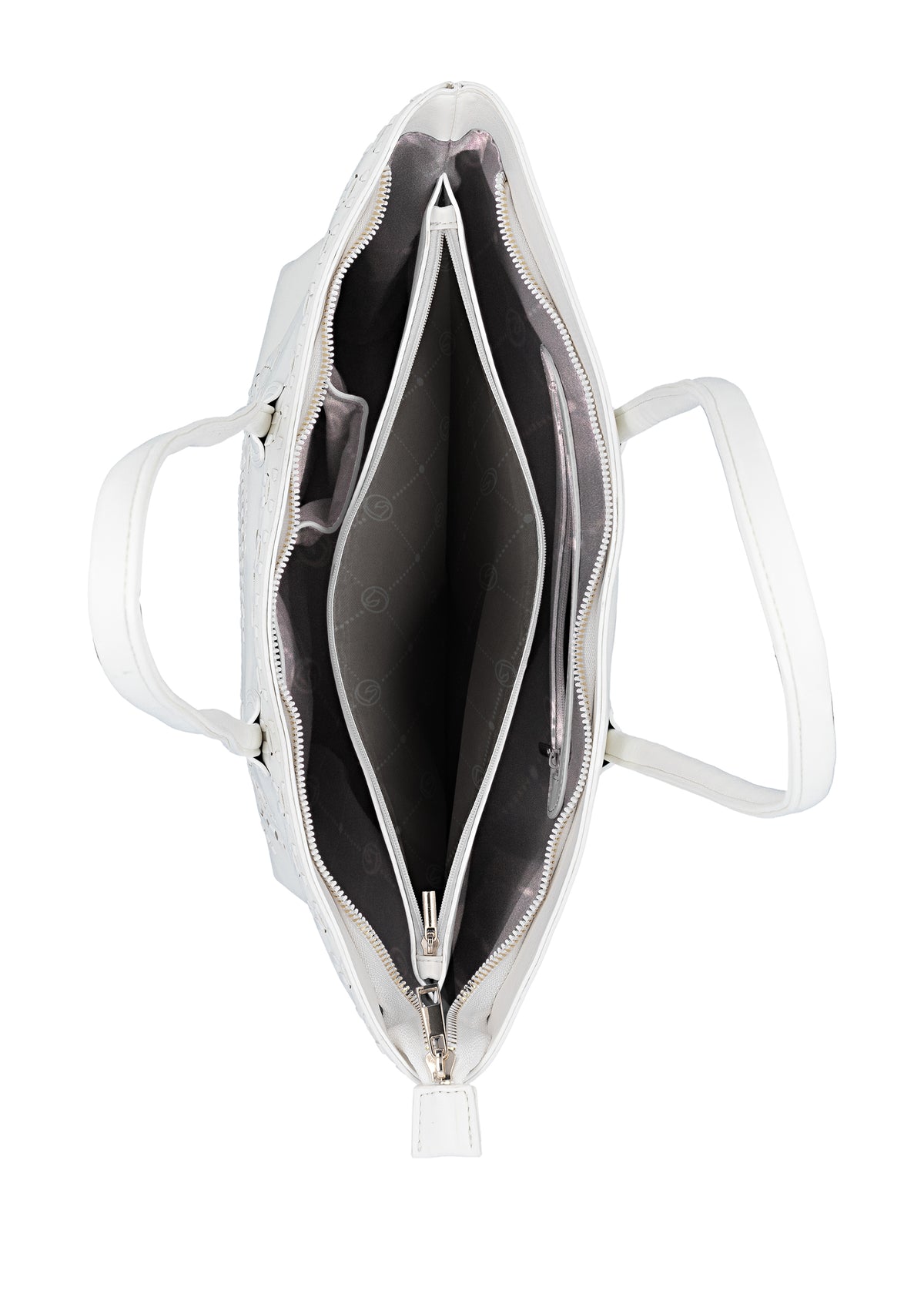 Naisten käsilaukku - valkoinen, reikäkuviointi koristeena