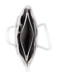 Naisten käsilaukku - valkoinen, reikäkuviointi koristeena