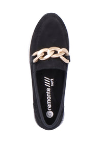Loafers med kilsula - svart, guldspännedekoration
