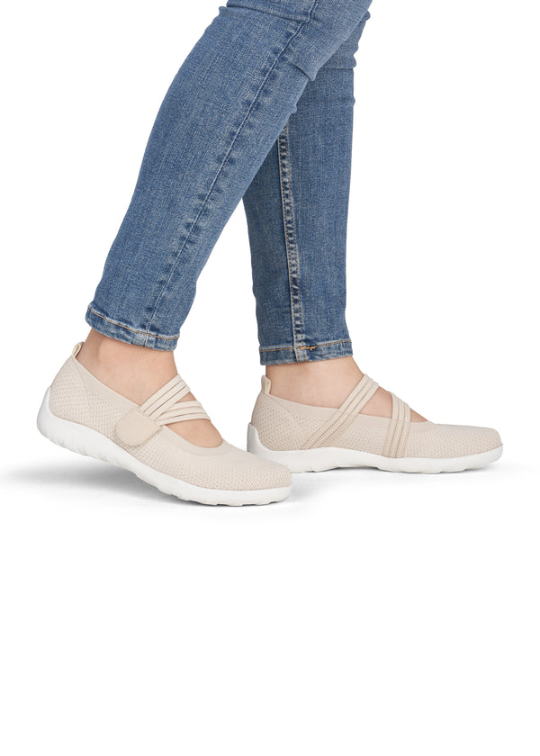 Ballerinat joustavalla tarraremmillä - beige kangas