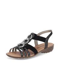 Low thong sandals - black, silver decorations