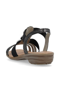 Low thong sandals - black, silver decorations