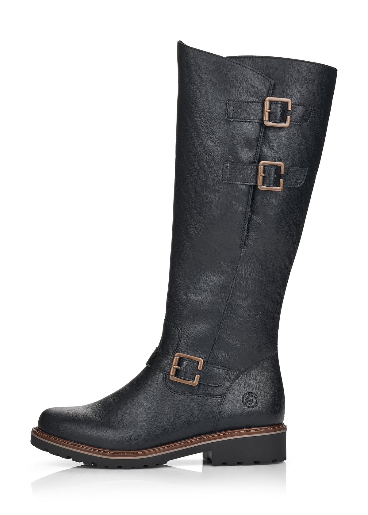 Boots with a warm lining - black, buckle decorations, L-XL shaft